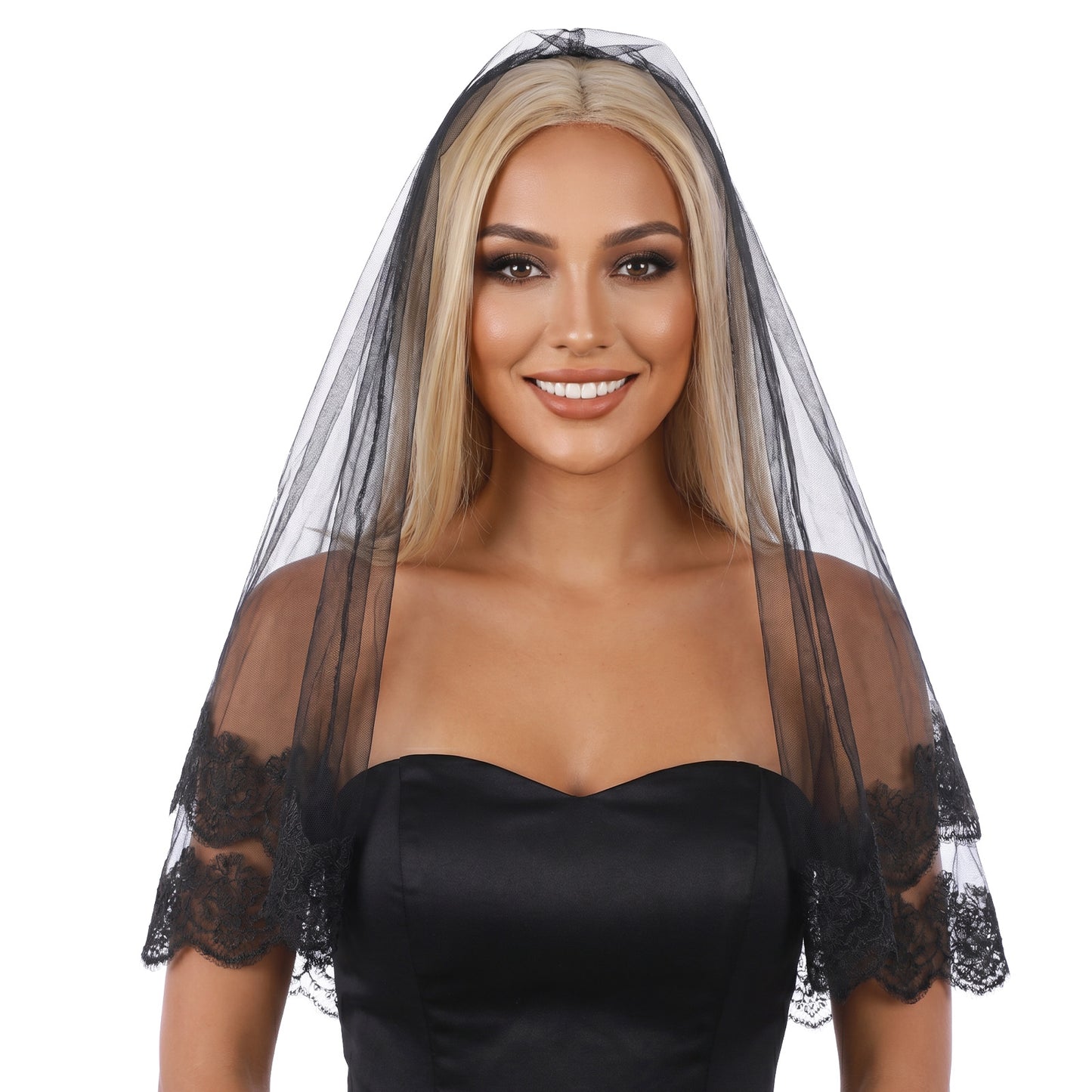 Bremorou Black Lace Wedding Veil Elegant Gothic Bridal Veil With Lace Edge, 1 Tier Fingertip Length, Perfect For Brides Women Weddings And Special Occasions