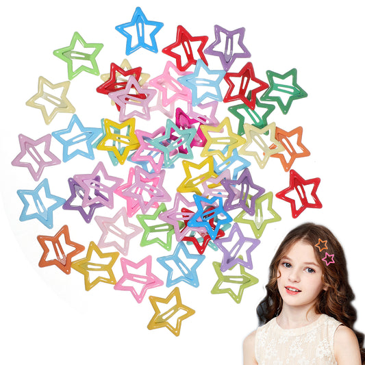 Star Hair Clips and Barrettes Set 50 PCS 1.22" Cute Sparkling Star Shaped Hairclips Colorful 2000s Y2k Hair Accessories for Girls Women, Non-slip Metal Snap Hair Clip