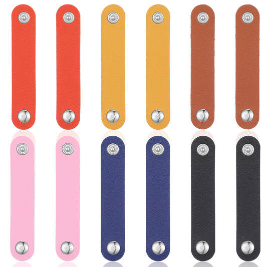 Tyqour 12pcs Leather Cord Organizer Reusable Cable Ties Cable Straps Cord Keepers Cord Wraps Multipurpose Cord Holder Snap Closure for Charging Cords