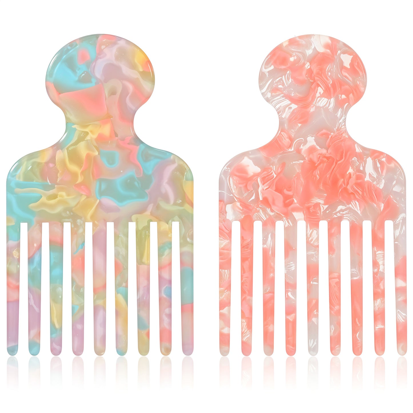 2 Pcs Hair Picks For Women,Pick Comb Or Curly Hair Afro Wide Tooth Comb, Smooth Hairs Pick Combs,Hairs Styling Tool Afro Picks For Women And Men,Detangling Lifting Combs,4.8 Inches,Rainbow Colors