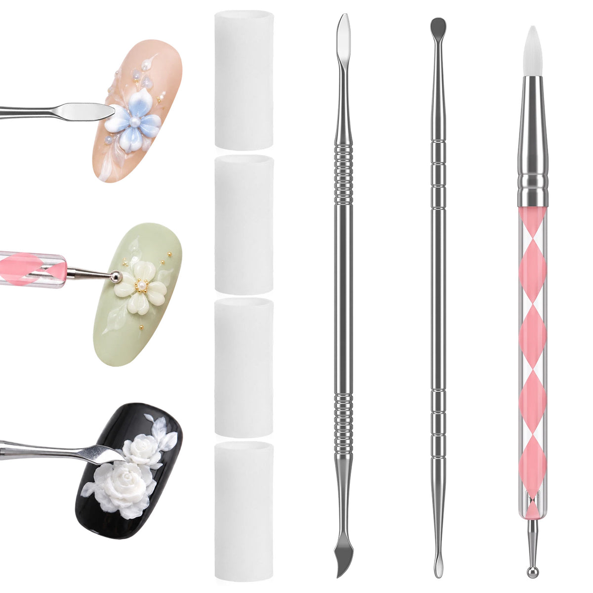 Ouligay 7 PCS Nail Art Brushes Tools Silicone Nail Shaper Sculpting Tools