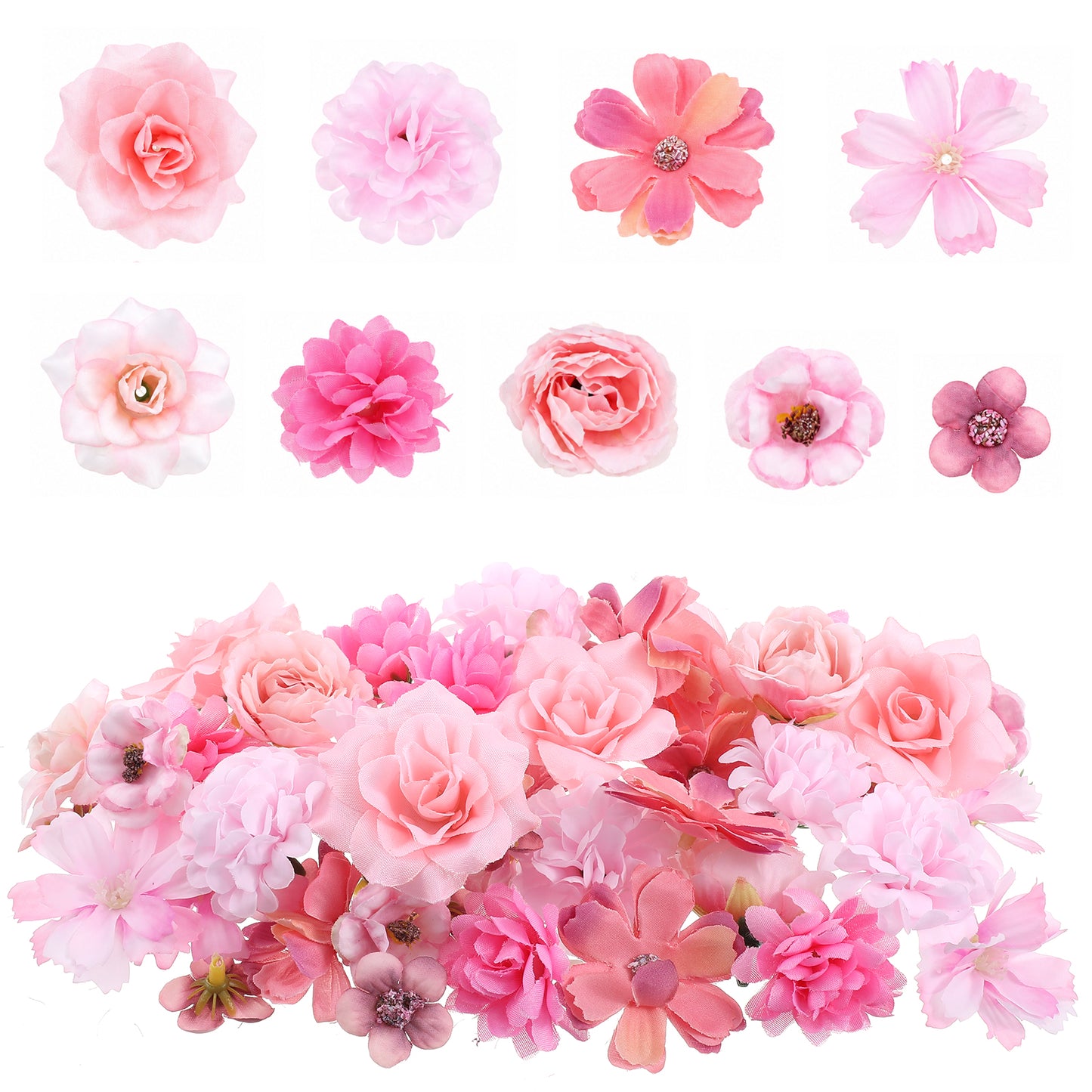 Ouligay 50Pcs Fake Flowers Heads Artificial Faux Flowers For Decoration