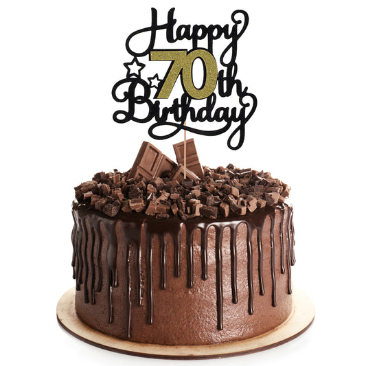 1 Pc Happy 70th Birthday Cake Topper Glitter Black and Gold 70 Years Cake Topper 70 Fabulous Cakes Decoration for Birthday Anniversary Party Cakes Decorations Supplies Women Men