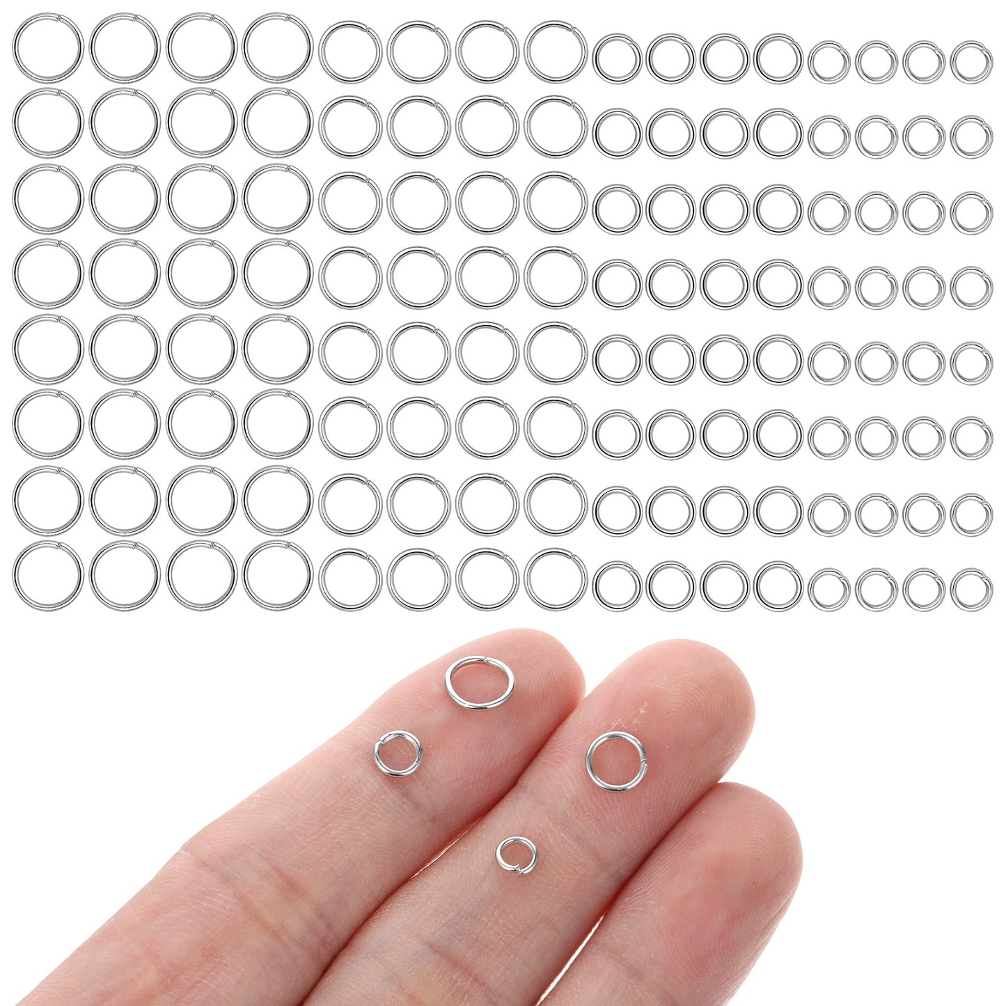 Nogeqi 2000PCS Silver Jump Rings, Small O Rings for Jewelry Making, Stainless Steel Open Jump Ring for Jewelry, Keychains and DIY Crafts Accessories (4 Sizes)