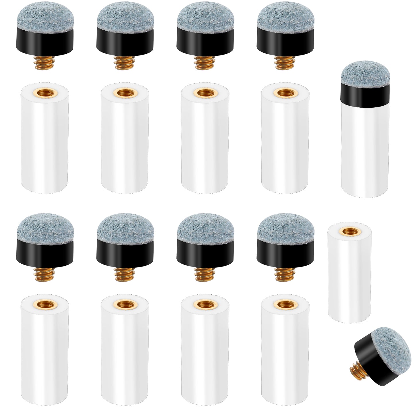 Teaaha 10PCS Pool Cue Tips 12mm Slip on Pool Stick Tips Soft Grey Billiard Replacement Cue Tips with Ferrules, Screw-On and Slip-On Pool Queue Stick Tips Kit(12mm)