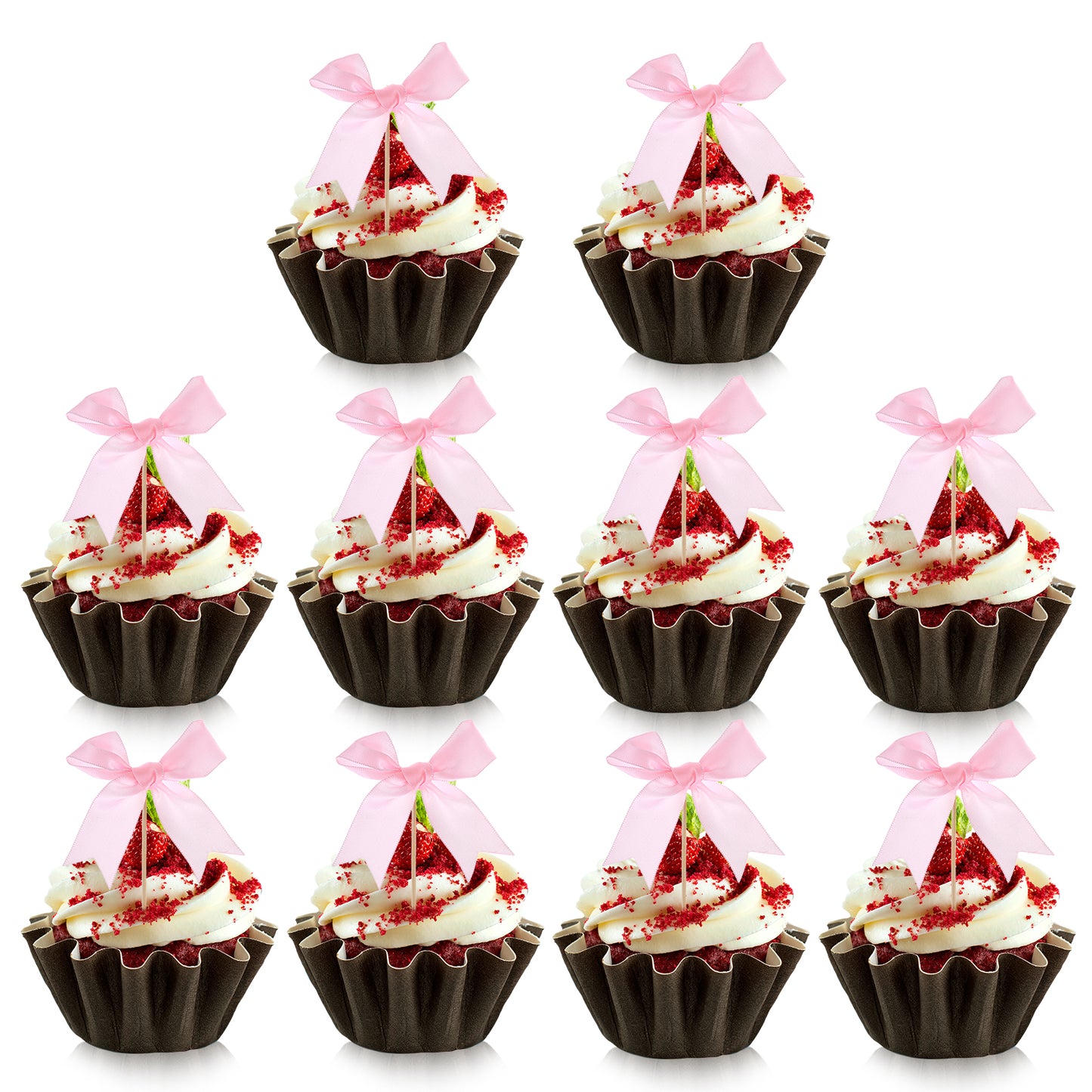 Nogeqi 10 Pcs Pink Bow Cupcake Toppers,Ribbon Bow Birthday Cake Decorations,Decorations for DIY Cake Decor Tools,Wedding Baby Shower Girl Birthday Party Supplies