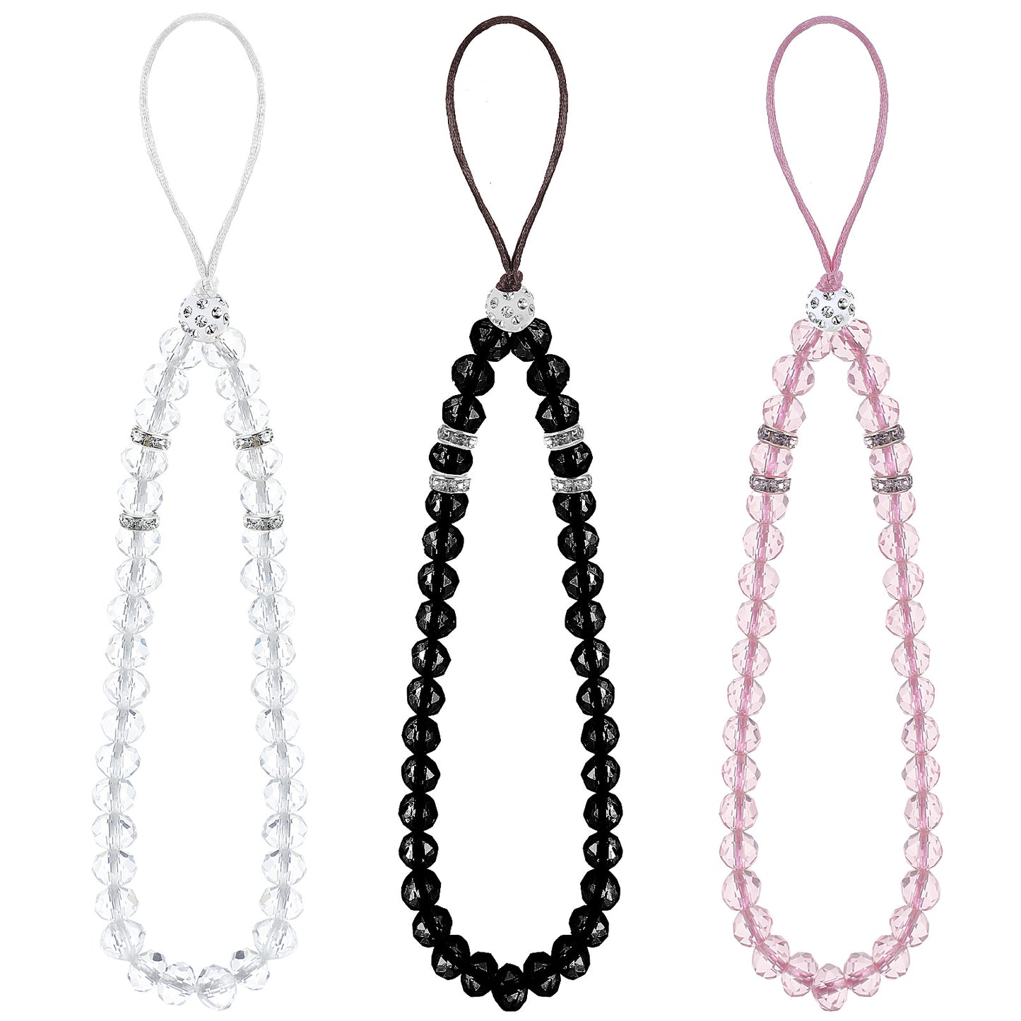 Mabor 3 Pcs Beaded Phone Lanyard Wrist Strap Cell Phone Lanyard Strap Crystal Cell Phone Lanyard Hand Wrist Lanyard Strap Beaded for Women's Wristlet Cell Phone
