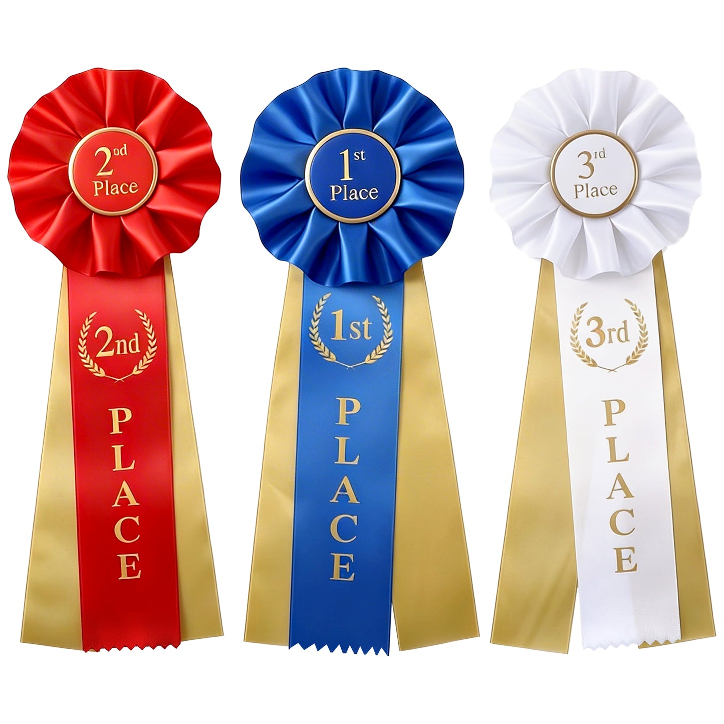 RAHHLIZS 3PCS Award Ribbons Participation Medal Rosette 1st 2nd 3rd Place Ribbon, Red Blue White Medal Prize Ribbons Science Fair Talent Show Winner First Second Third Place Best in Show Ribbon