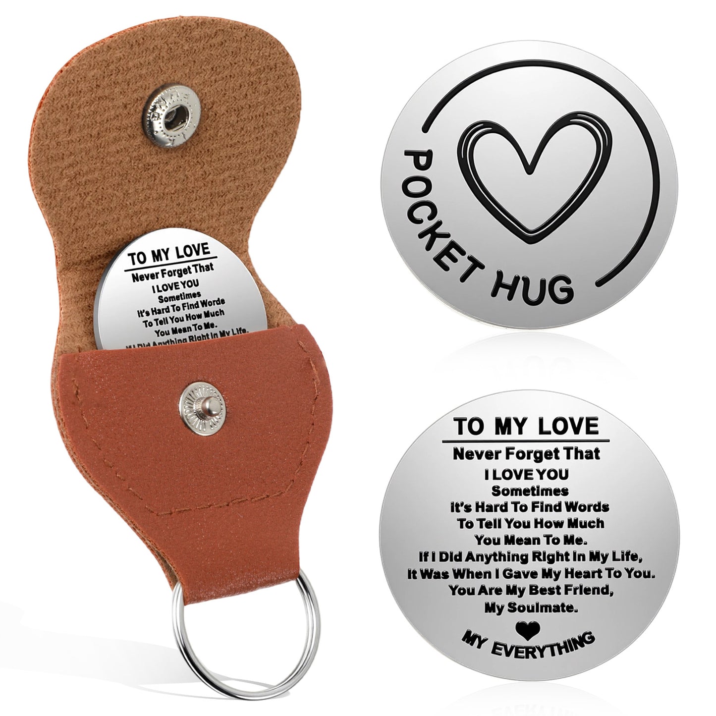 Nogeqi Pocket Hug Token with Leather Keepsake, I Love You Gifts for Him Her, Anniversary Valentines Gifts for Men Women Boyfriend Girlfriend Birthday Gift
