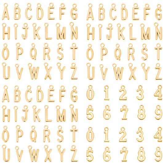 108 Pcs Bubble Letter Charms Gold Alloy Metal A-Z Alphabet Letter Charms Number Dangle Charm Pendant Spacer Beads for DIY Craft Bracelet Wristbands Necklace Choker Keychain Jewelry Making Finding