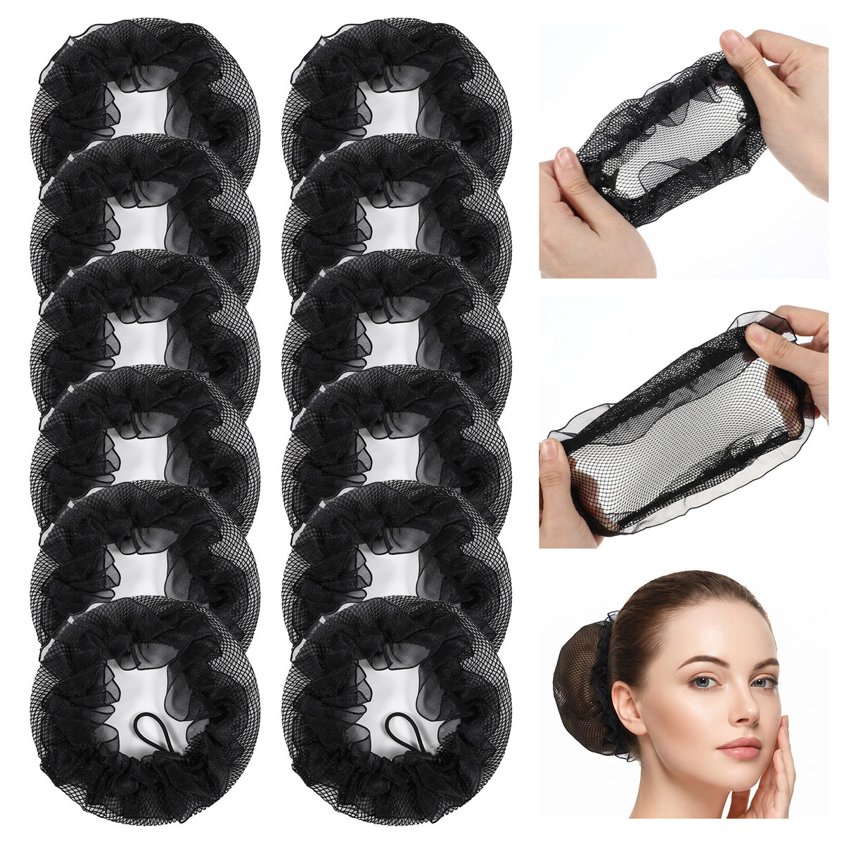 Quvvarly Black Hair Net 12 Pack: Stretchy Spandex Hair Nets for Women