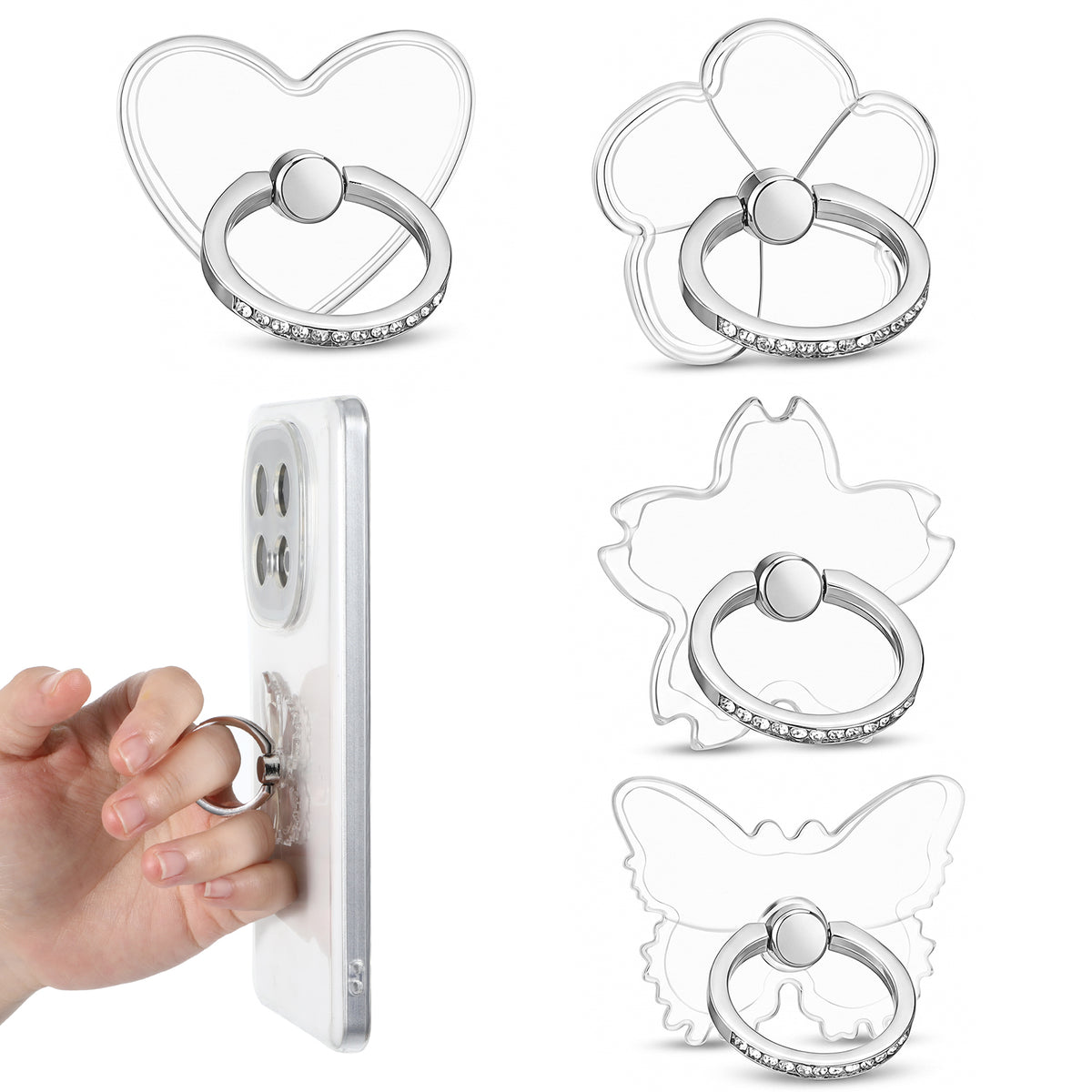 Quvvarly Butterfly Phone Ring Holder 4 Pcs Clear Acrylic