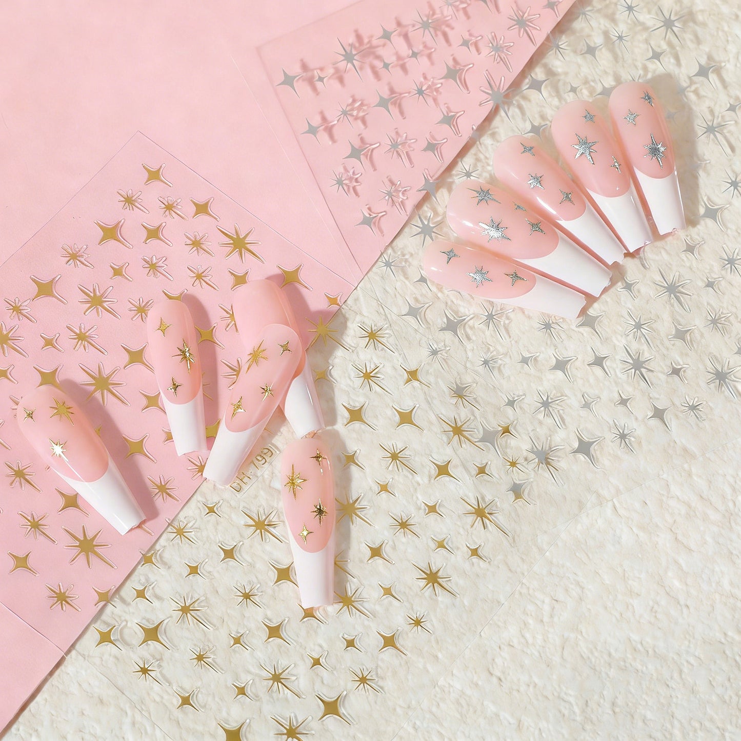 Ymapinc 10 Sheets Star Nail Stickers for Nail Art, Self-Adhesive Tiny Star Stickers, Gold and Silver DIY Art Embossed Sparkle 3D Decals