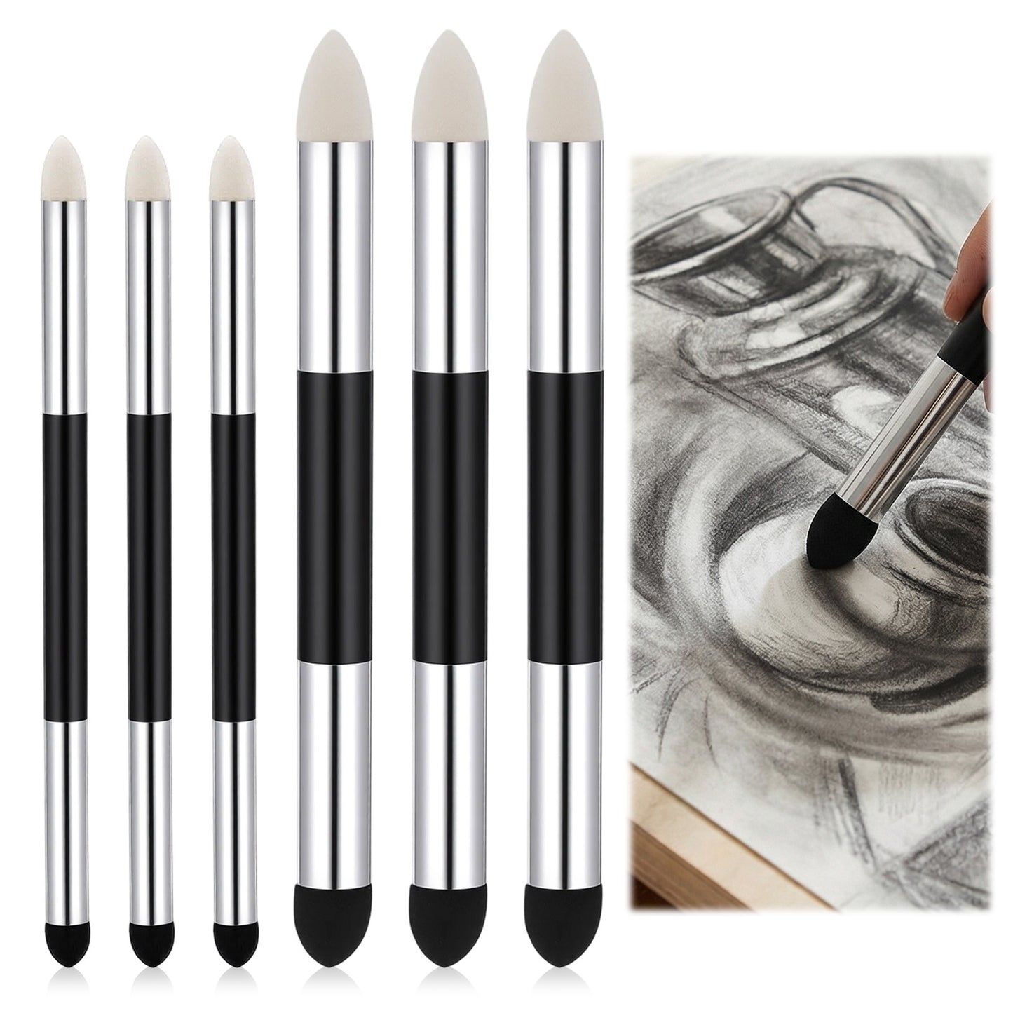 Nogeqi 6 Pcs Dual Tip Oil Pastel Blending Tools, Soft Blending Stumps for Drawing Reusable Oil Pastel Tools Washable Sketch Rubbing Sponge for Artist Professional Lightening Highlight Shadow Tool