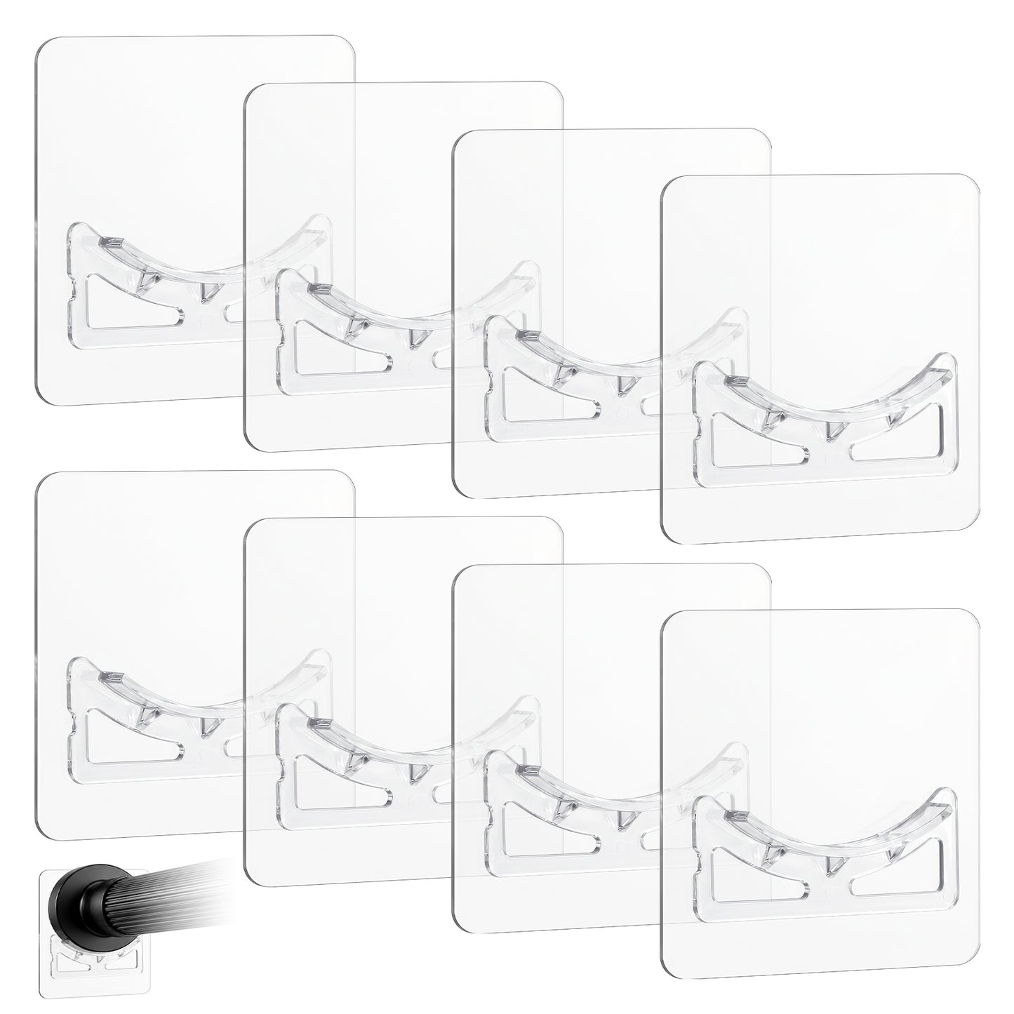 8Pcs Shower Rod Holder Spring Tension Shower Curtain Rod Holder No Drilling Transparent Self Adhesive Curtain Bracket Closet Rods Support for Wall