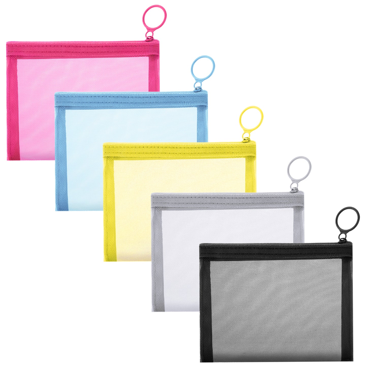 RAHHLIZS 5pcs Small Mesh Zipper Pouch Bags 5.12×4.06in Mini Mesh Pouch with Zipper Bag Organizer Pouches Meshes Pencil Pouches (Black Gray Blue Yellow Pink)