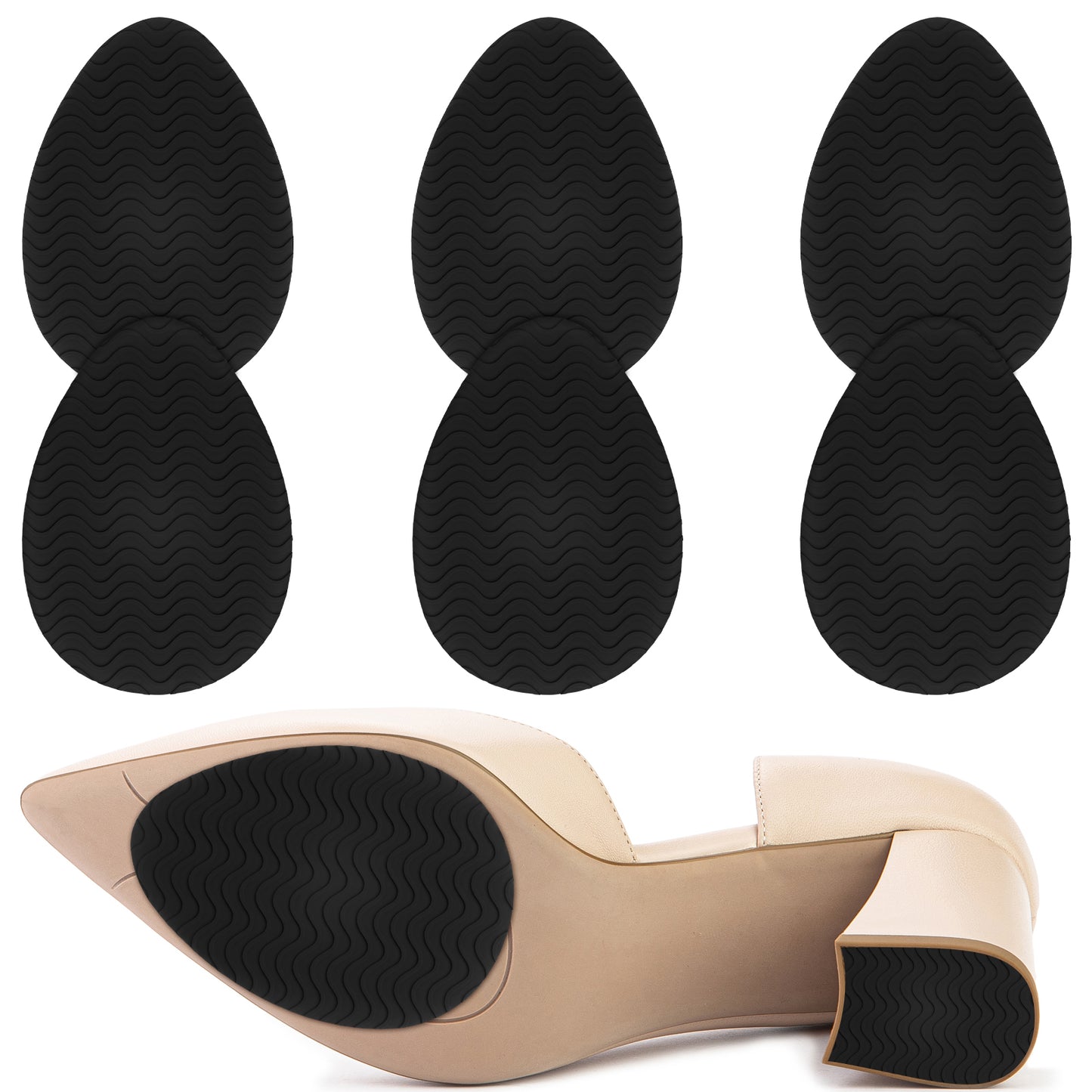 6 Pcs Non Slip Shoe Pads Sole Protector Adhesive Shoe Grips on Bottom of Shoes Anti Slip Pads for High Heels Self Adhesive Rubber Stickers for Shoes (Black)