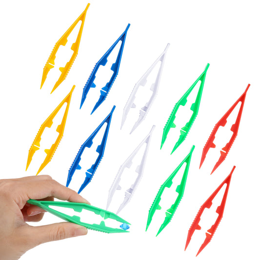 10 Pcs Plastic Tweezers for Kids,Plastic Tweezers,Craft Beads Forceps Tools for DIY Craft Jewelry Making Family School Beading Project(Blue,White,Green,Yellow,Red)