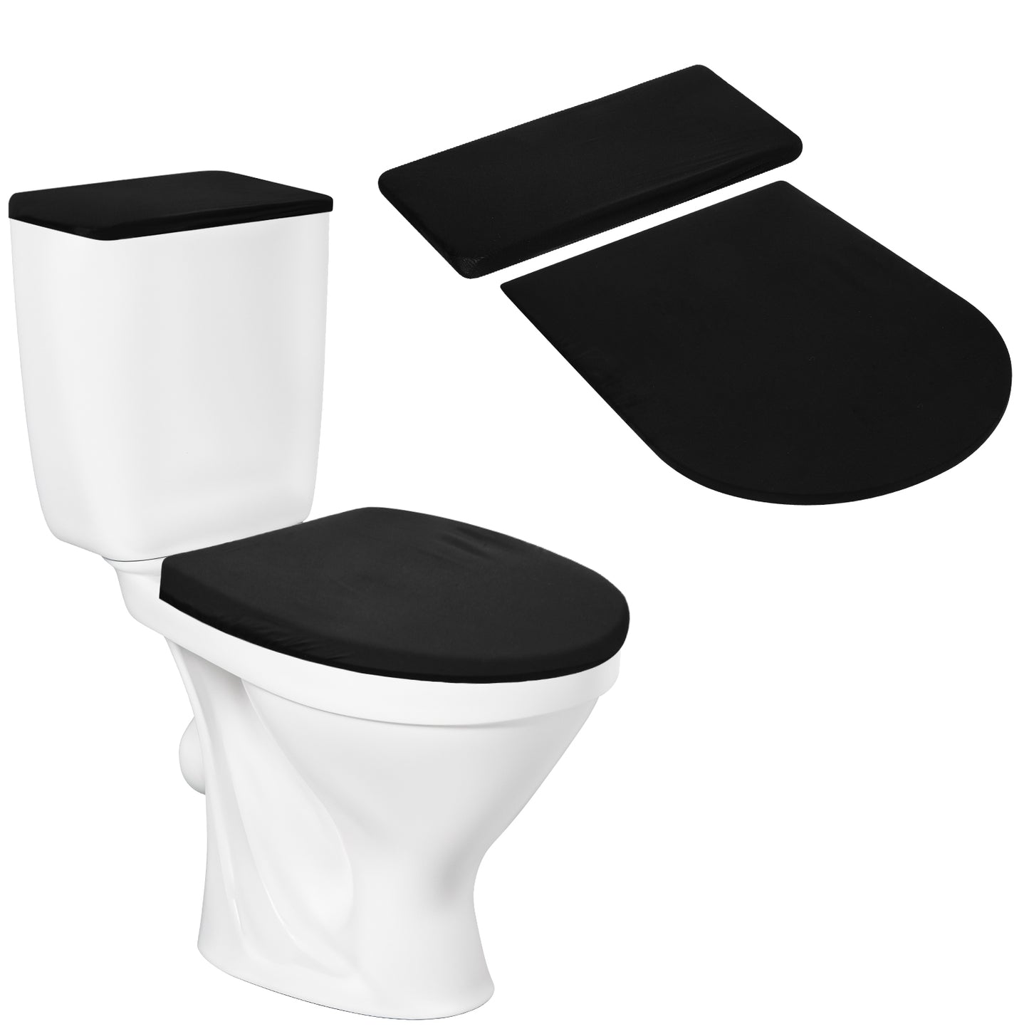 2 PCS Black Toilet Seat Cover Set Include Toilet Lid Cover and Toilets Tank Lid Covers with Elastic Bottom Polyester Fabric Covers Replacement for Fits Most Size Lids Bathroom Decor Accessories