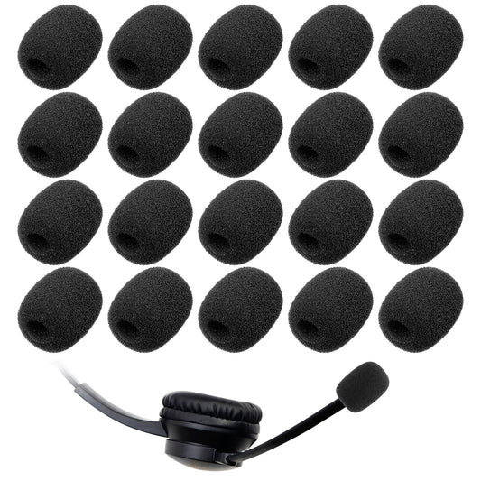 Ymapinc 20 Pack Mini Microphone Foam Covers, High-Density Black Microphone Windscreen, Universal Mic Foam Cover for Headset Microphones for Noise Reduction