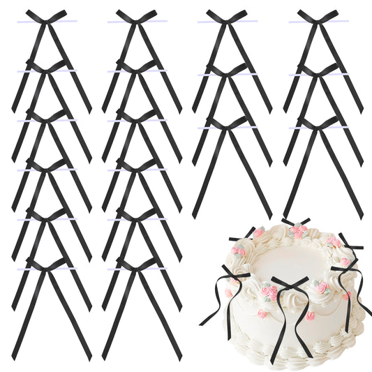 20 Pcs Bow Cake Toppers, Black Bows tie for Cake Decorations Reusable Cute Bowknot Ribbons, Coquette Bows for Baby Shower Anniversary Bridal Dessert Picks Birthday Wedding Party