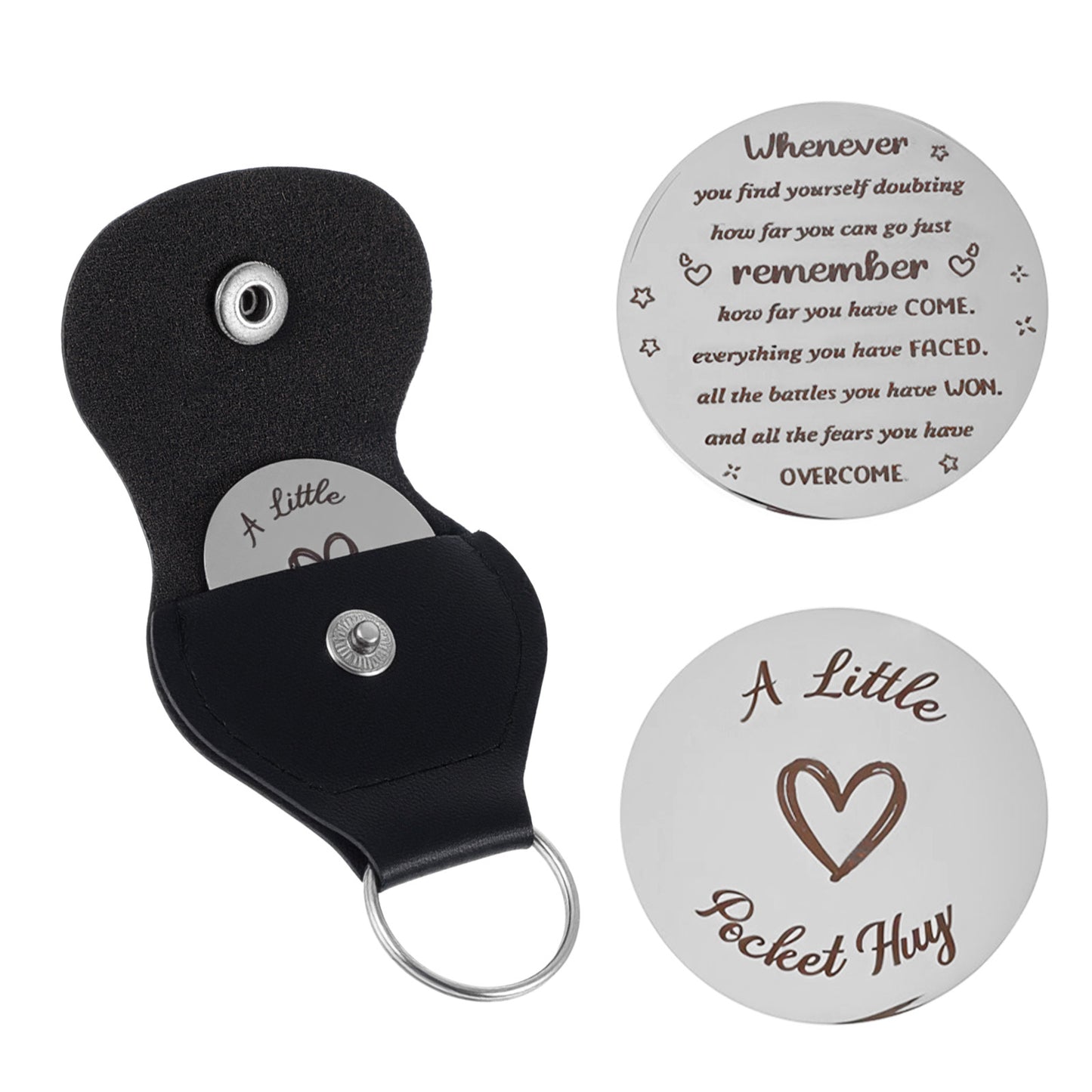 Matwsec Pocket Hug Token for Cancer Patients Must Have, Stainless Steel Double Sided Message Engraved with Leather Keychain, Thoughtful Gifts for Women and Men Christmas Valentine's Day Graduation