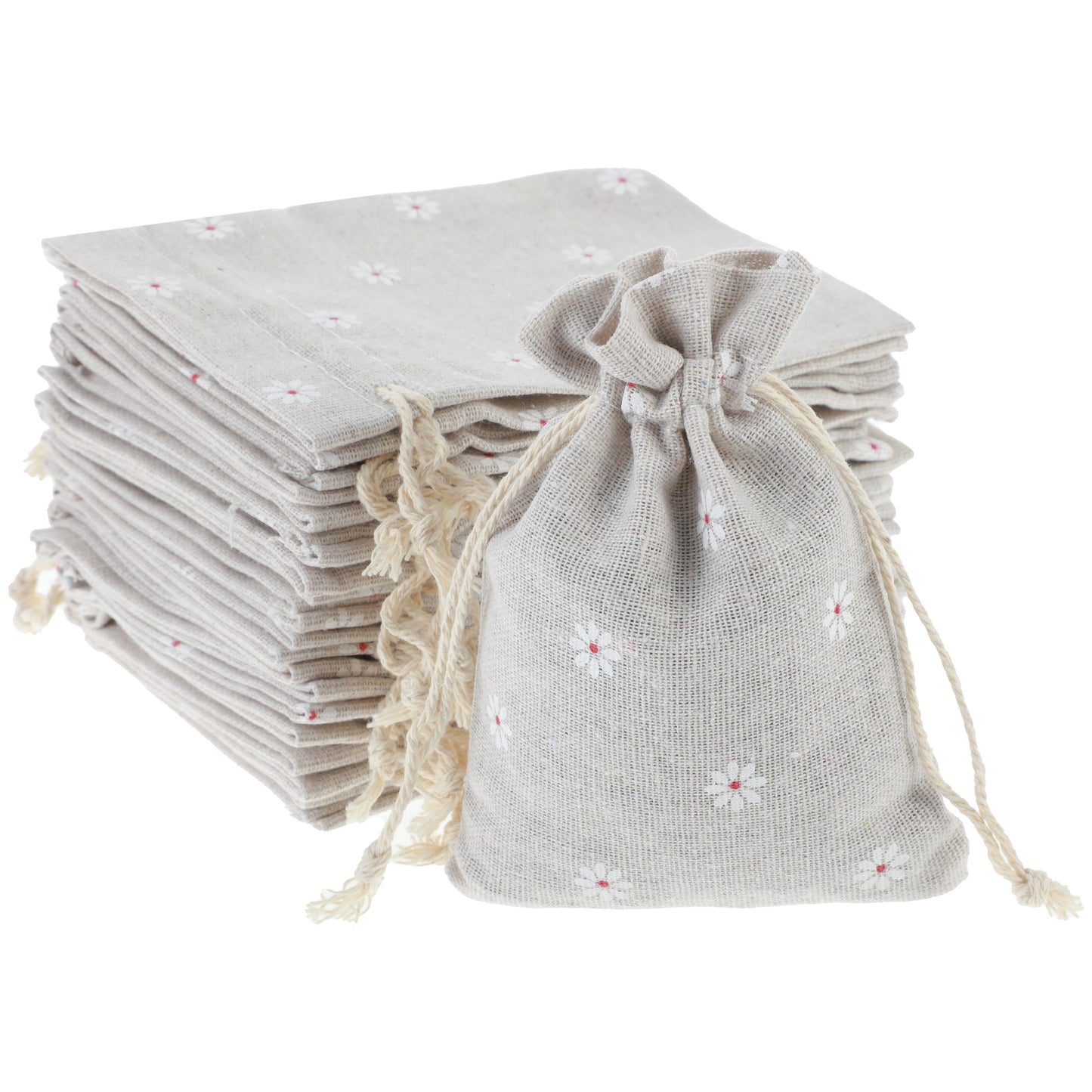 20 PCS Flower Burlap Bags 6x4" Small Gift Bags Drawstring with Drawstring, Reusable Floral Linen Burlap Sack for Wedding Favors Party Jewelry Pouches, Christmas, Coffee, DIY Craft Bags