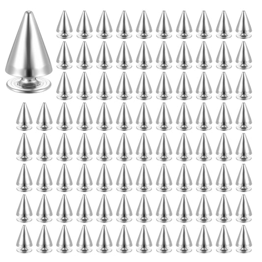100 Sets 10MM Silver Spikes and Studs Metal Bullet Cone Spikes Screw Back Leather Craft Rivet Screws Punk Studs for Clothing Shoes Belts Bags Accessories