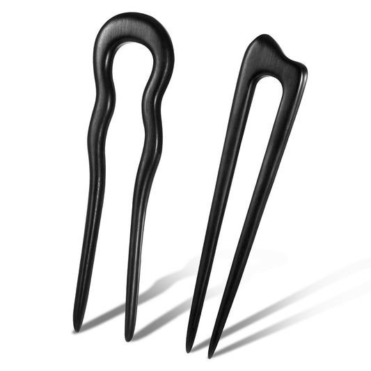 Tyqour 2pcs Wooden French Hair Pins U Shaped Hair Fork French Hair Stick Vintage French Pins Wave French Twist Hair Pin Durable Styling Hair Accessories For Women All Hair Types