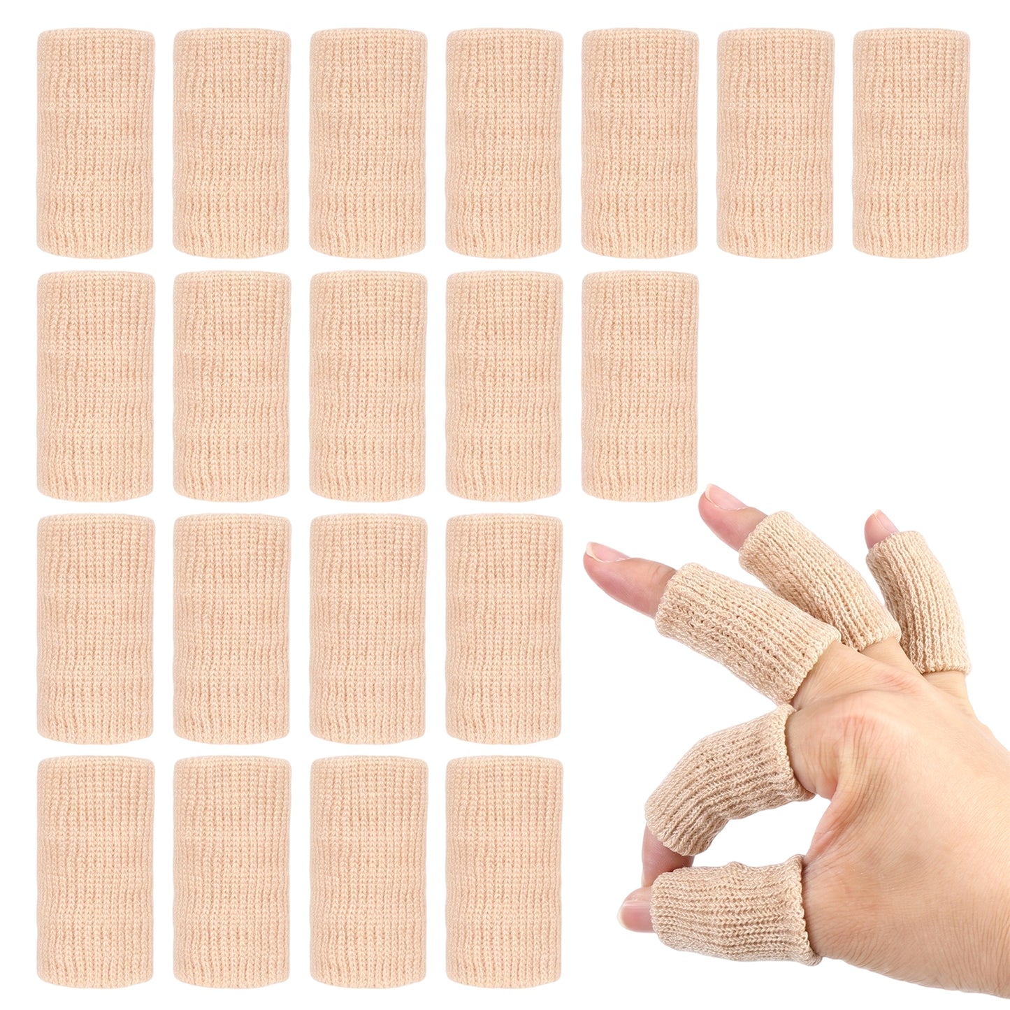 Ouligay 20 PCS Finger Sleeves Beige Nylon Sport Finger Brace Protector Compression Sleeve Breathable Elastic Thumb Sleeves Thumb Splint Brace Support for Basketball, Golf Sports Aid Support