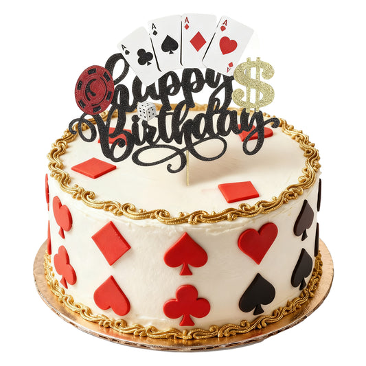 Ymapinc Poker Birthday Decorations, Chips Cake Topper, Game Theme Party Cake Decorations, Poker Night Supplies Cupcake Toppers for Birthday Decor, Themed Party Decoration
