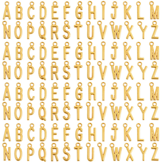 Teaaha 104PCS 4 Sets Gold Letter Charms A-Z Alloy Initial Charms Gold Filled Abc Capital Alphabet Charms DIY Bracelet Necklace Pendants for Jewelry Making(Kc Gold)