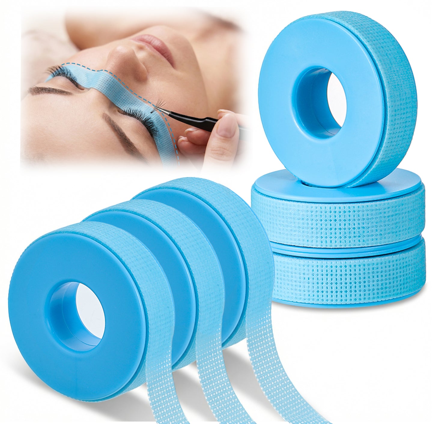 Xindojuz 6 Rolls Silicone Lash Tape for Eyelash Extensions, Gel Eyelash Tape for Sensitive Skin to Make Up DIY Salon Easy Tear, Microporous Breathable Lash Extension Supplies (0.47in* 9.8yd, Blue)