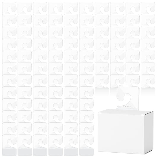 100PCS Clear Hang Tags, Hang tabs self Adhesive, Self-Adhesive Hanging Tabs Plastic Hang Tags, Heavy Duty Sticky Tabs for Retail Displays in Business Shops (1.6 × 1 Inch)