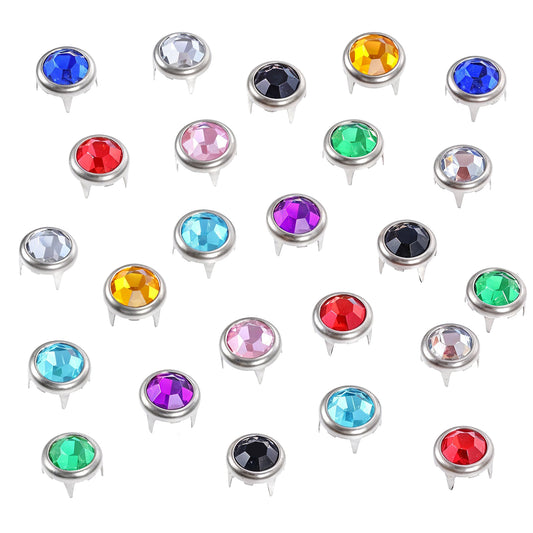 100 Pcs Rhinestone Studs Round Rivets, Nailhead Crystal Claw Rivets Punk Spikes Decorative Multicolor Crystal Nailhead Spikes for DIY Clothing, Shoes, Bags, Belts