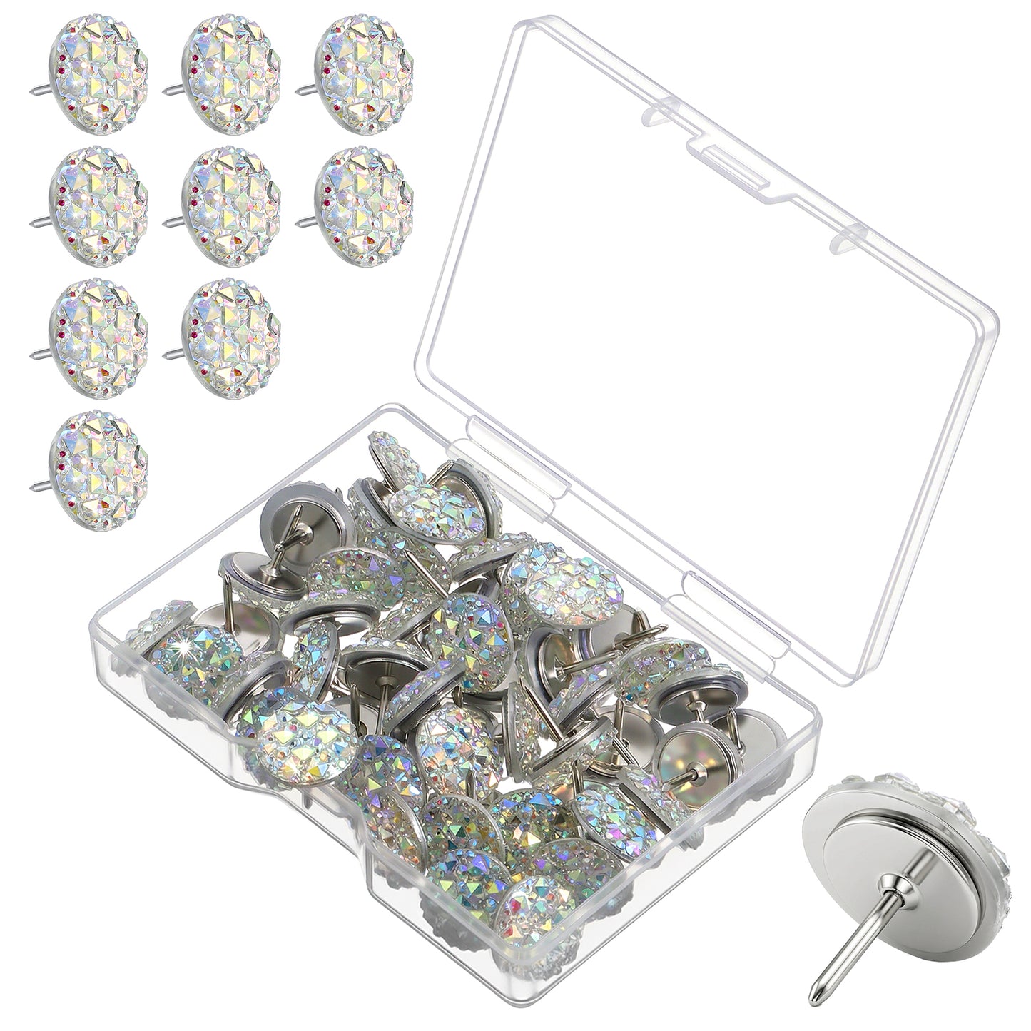 40PCS Push Pins, Shiny Diamond Thumb Tacks for Cork Board, Decorative Push Pins, Cute Thumb Tacks and Pushpins for Bulletin Board Class Decor Office Wall Hangings, Maps