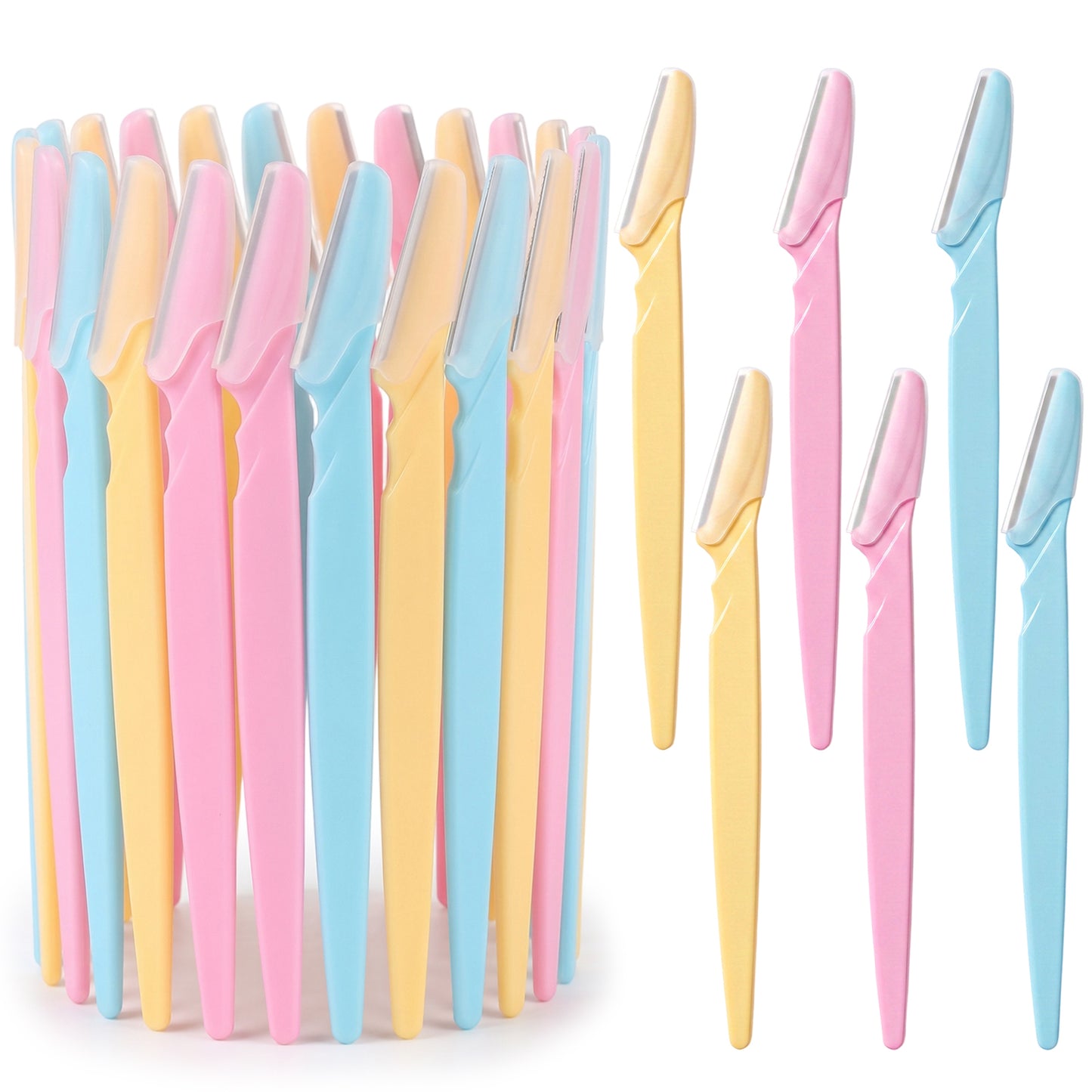 30 Pcs Eyebrow Razors Face Razor Multipurpose Eyebrow Trimmers Shaver with Protective Cover Facial Shavers Reusable Dermaplaning Tools for Women Men Body Use Blue Yellow Pink