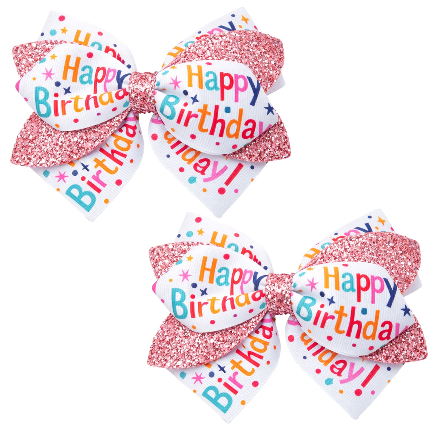 Ymapinc 2Pcs Happy Birthday Hair Bows for Girls, Large Glitter Sequin Ribbon Bow Clips with Pins, Big Hair Bow for Birthday Party Outfit Dress Decor