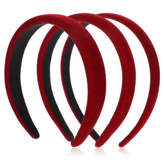 Tyqour 3pcs Claret Velvet Padded Headband Claret Head Band Wide Sponge Comfortable Headbands Vintage Thick Claret Headband Fashion No Slip Headband for Women Hair Accessories