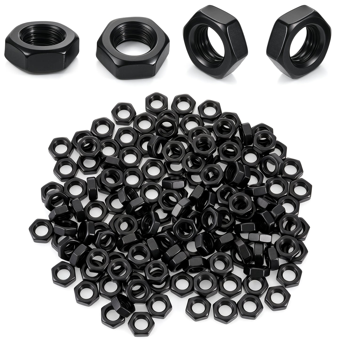 Xinjoduz 150 PCS M5-0.8 Hex Nuts, Black Oxide, Carbon Steel Self Lock Tiny Nuts, Metric Hexagon Hex Nut Drive, Right Hand, 8mm Width, 4mm Height, Small Nuts-Fasteners M5 Replacement Nut