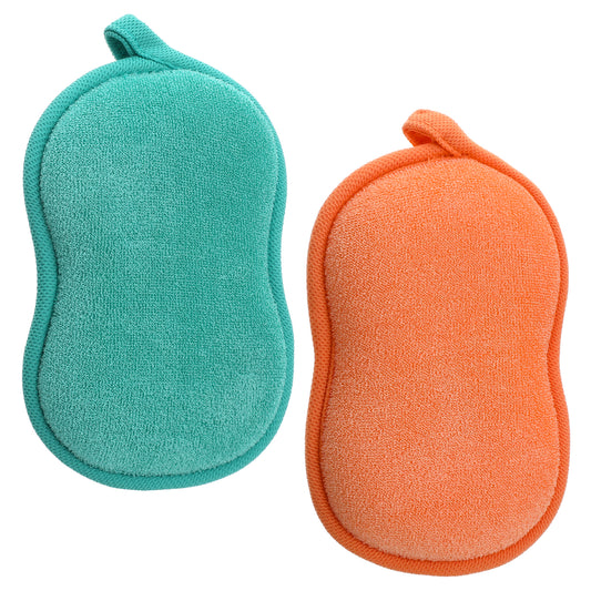 2 PCS Bath Sponge Bath Sponges Baths Sponge for Ultra Soft Sponges Bathing Men Women All Skin Type (Green Orange)