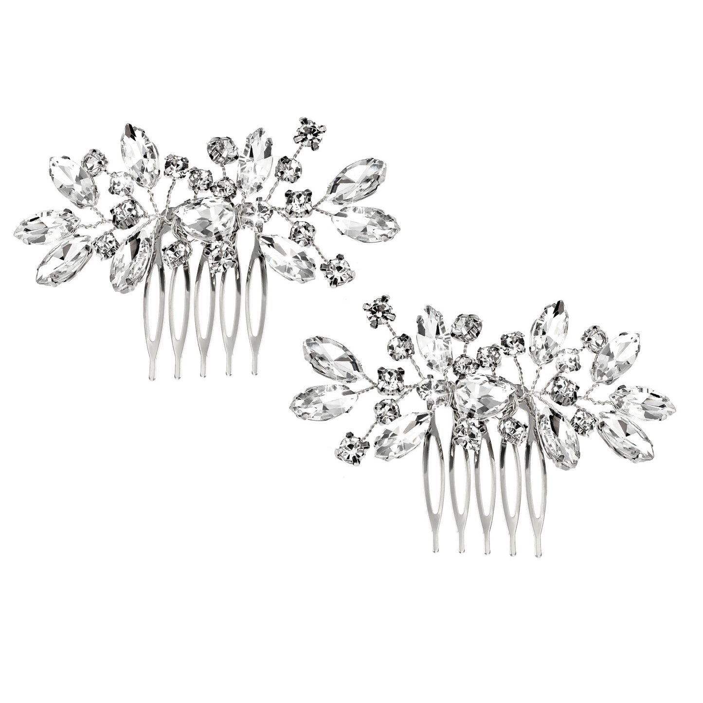 2Pcs Bridal Hair Accessories Wedding Hair Accessories Rhinestone Silver Piece Bridal Tiara Silver Flower Headpieces Combs Headband for Women and Girls