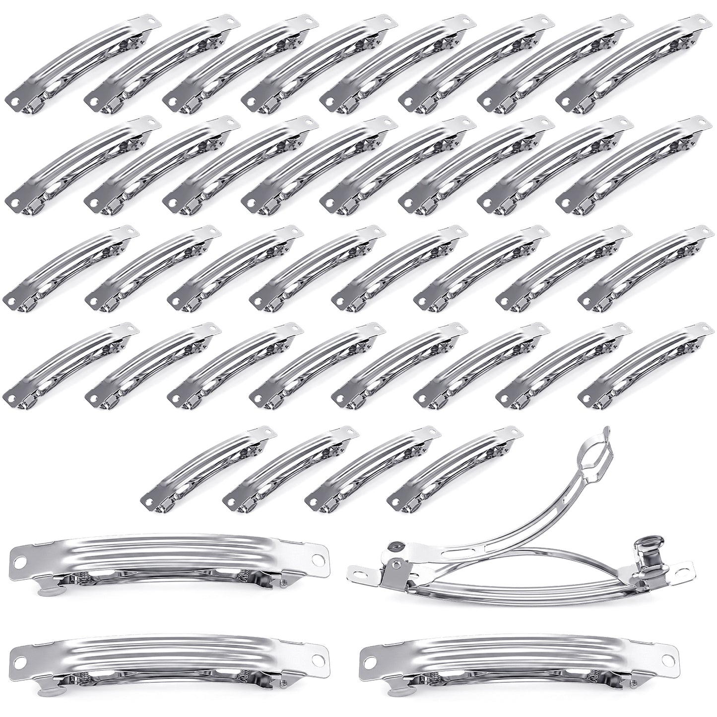Nogeqi 40 Pcs Blank French Barrette Hair Clips for Crafts, 2 Sizes (6cm 8cm), Silver Plain Hair Clips for DIY Craft Hairs Accessories Making Women Girls