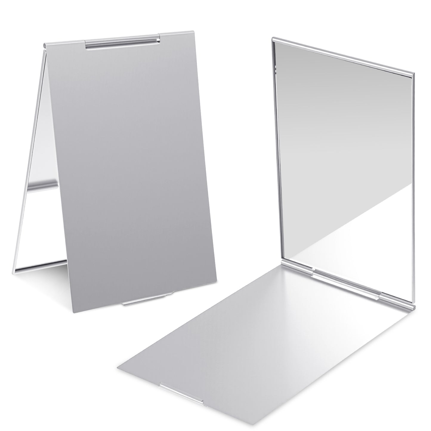 Bremorou 2 Pcs Folding Travel Mirror, Ultra Slim Portable Makeup Mirror for Purse, Compact Aluminum Shell Cosmetic Mirrors Small Tabletop Mirrors for Travel (5.9 x 3.9 Inches)
