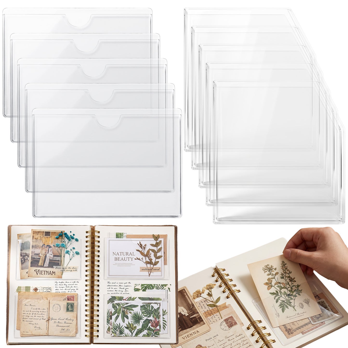 RAHHLIZS 10pcs Adhesive Clear Pockets Index Planner Card Pockets Folder Self Sticky to Notebooks Binders Journal Office School Vinyl Add Storage Space