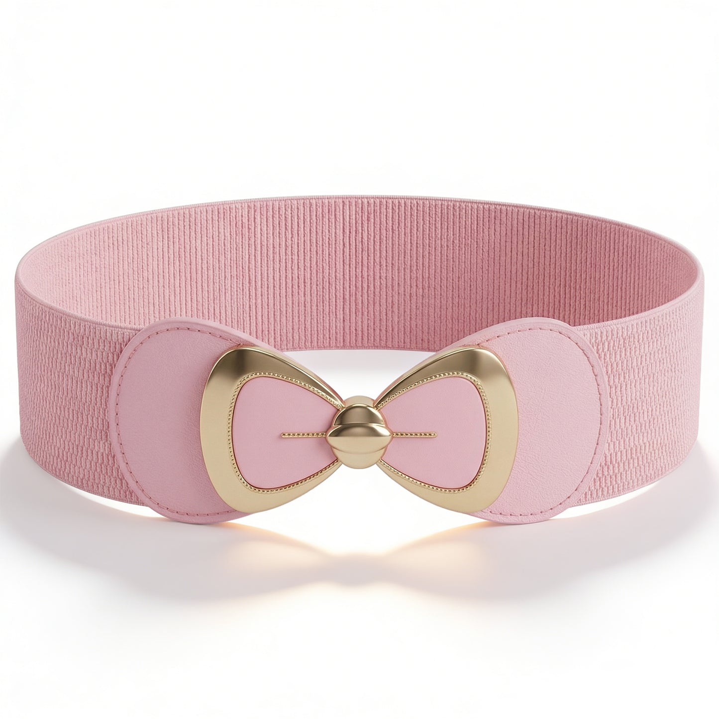 Shimmeroo Light Pink Bow Belt for Women, 6cm Wide Stretch PU Leather Belt, Bowknot Waistband for Dresses Jeans