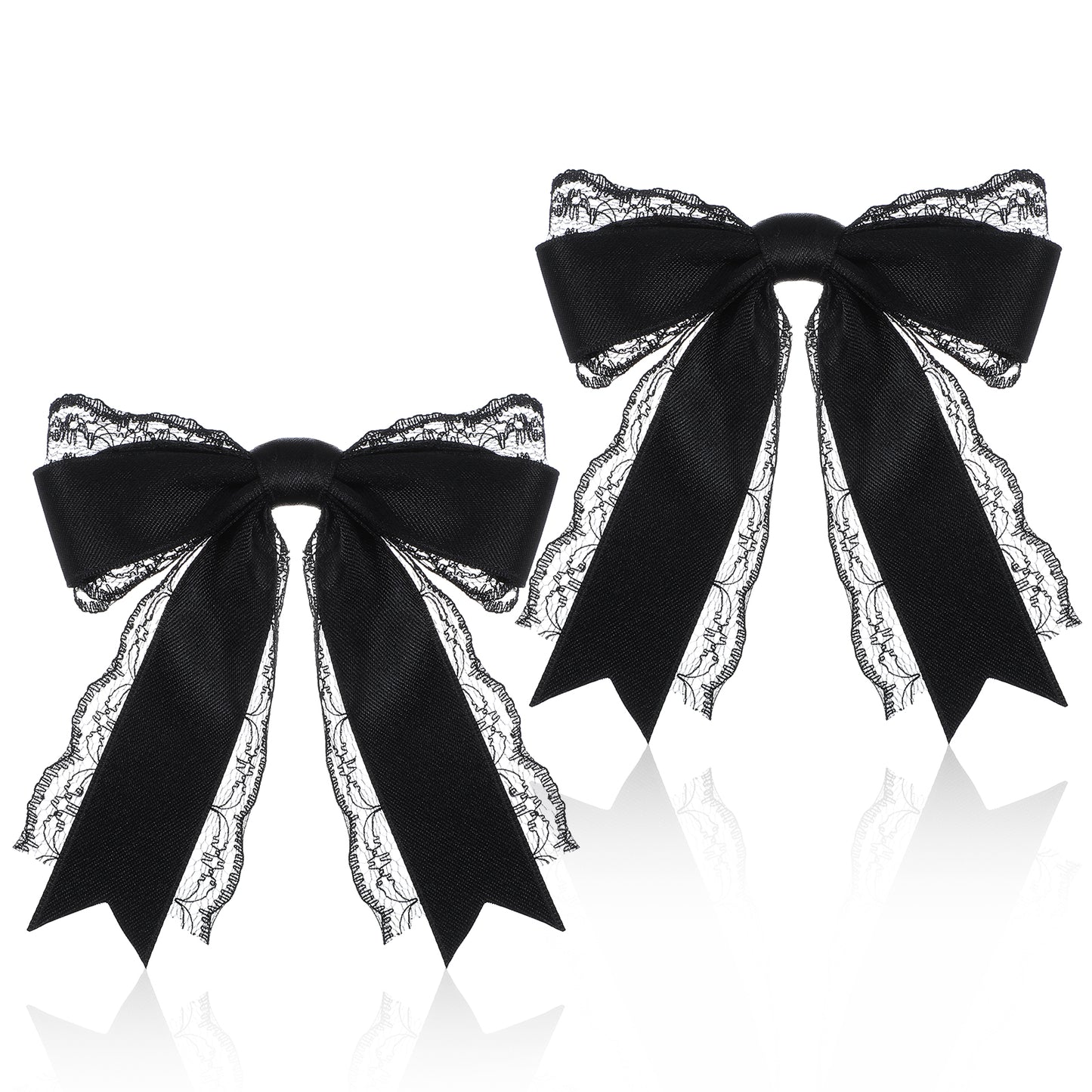 Matwsec 2 Pcs Black Hair Bow Clips, Lace Bow Ribbon Hair Clip with Long Tail Ribbon for Women & Girls Wedding Halloween Gothic Dress Decor Party Accessories Gift