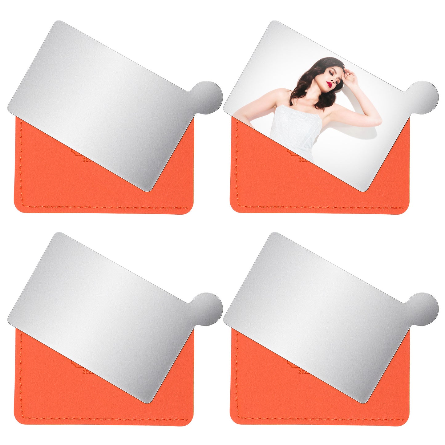 4 PCS Pocket Mirror, Stainless Steel Makeup Mirrors with PU Leather Case, Small Mirror for Purse, Travel Handheld Compact Purse Mirrors for Women (Orange)