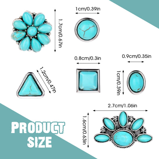 Teaaha 6 Pairs Turquoise Stud Earrings Turquoise Earrings Western Earrings for Women Turquoise Earrings for Sensitive Ears Western Stud Earrings Small Geometric Oval Round Flower Earrings Gemstone