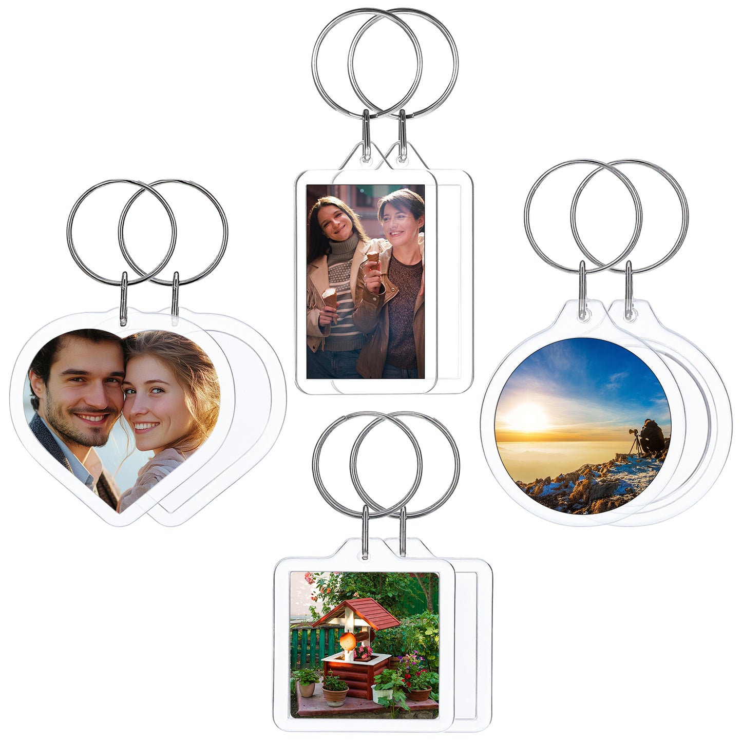 RAHHLIZS 8pcs Photo Keyring Acrylic Transparent Personalised Keyring Photo Blank Clear Double-Sided Personalised Key Ring Custom Keychain Small Picture Frames for Family, Friends, Gifts & Craft